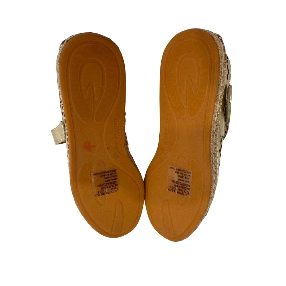 Gentle Souls Sienna Mary Jane Flats Women 8 Gold Leather Espadrille Coastal